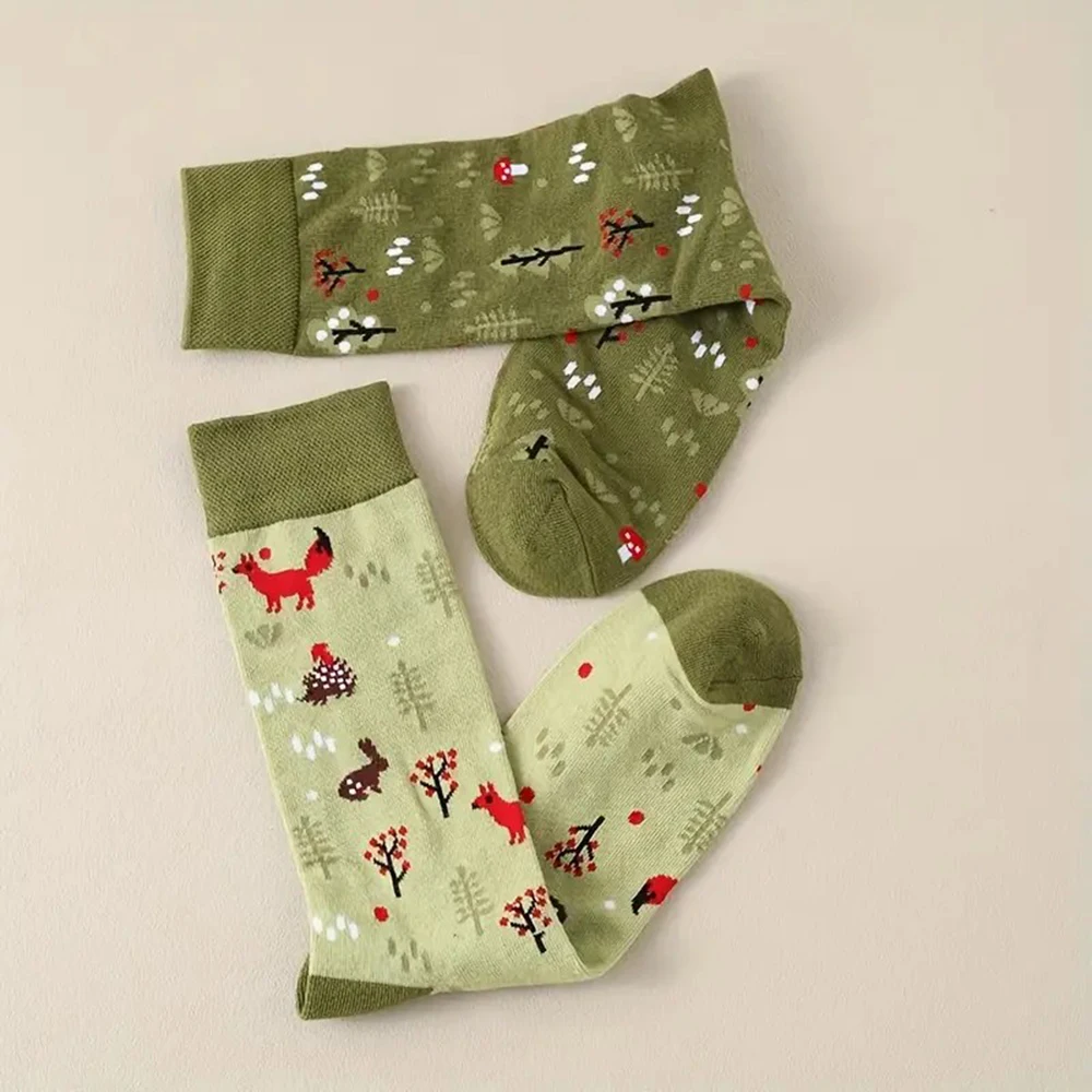 1 زوج للجنسين غير متناظرة متعة منتصف أنبوب الجوارب المألوف الحيوان طباعة أنماط كلا الرجال النساء هدية الجوارب مناسبة ملابس خارجية #2