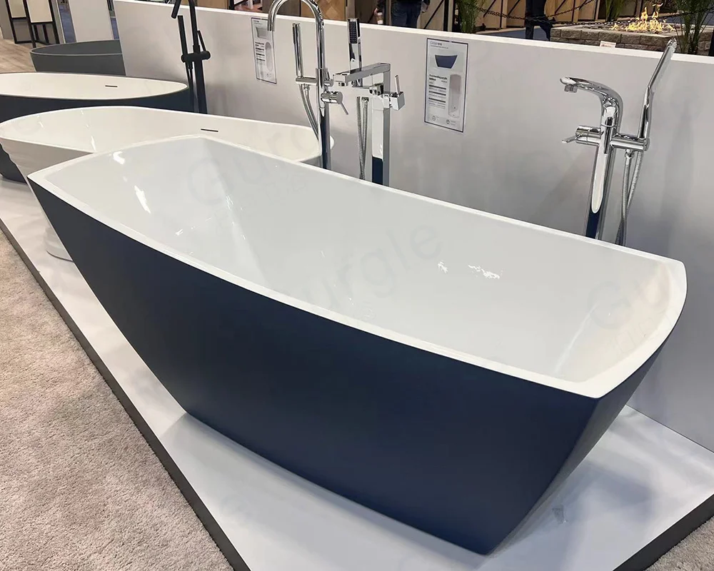 

Выставка Горячая продажа Ванна для замачивания с узором 1,7 м Отдельно стоящая акриловая синяя ванна