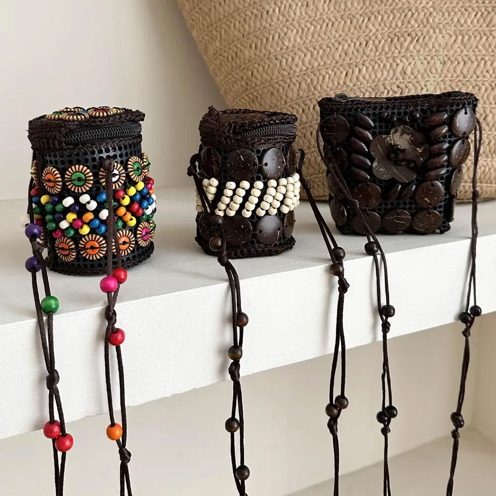 

Cloth Ethnic Style Crossbody Bag Coconut Shell Retro Handmade Weave Bag Large Capacity Geometric Bohemian Shoulder Bag Travel