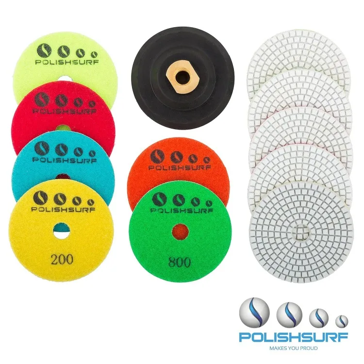 Diamantpolijstpads 4 inch Nat/Droog Set van 11+1 Backer Pad voor Graniet Beton Marmer Polijsten Plus eBook