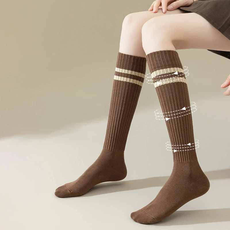 الجوارب للنساء طويلة جديدة عالية الجودة النمط الياباني السيدات جوارب موضة مخطط الفتيات نمط Preppy الإناث جوارب طويلة إلى الركب #4