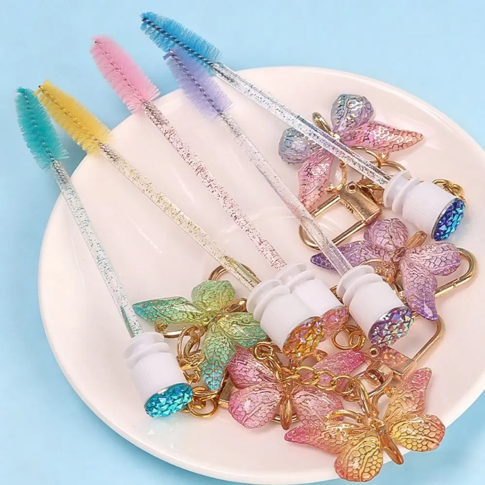 Gradient Color Eyelash Brush Crystal Handle Butterfly Pendant Eyebrow Brush Applicator Precision Bristles Portable
