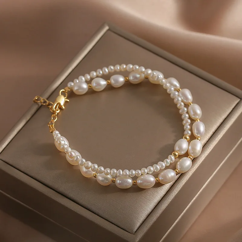 

Double layered freshwater pearls Luxury woman bracelet French styleRetro temperament Fashionable and minimalist Accessories for