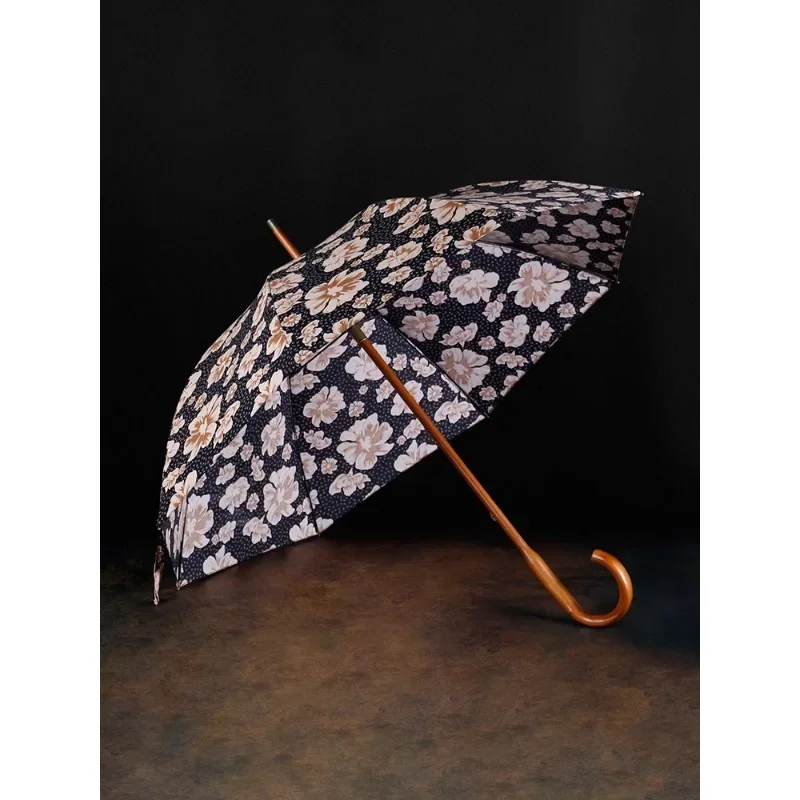 

Danmunier Wooden Handle Umbrella Fragmented Flower Series Long Handle Umbrella Vintage Umbrella ins Wind-resistant Reinforced St