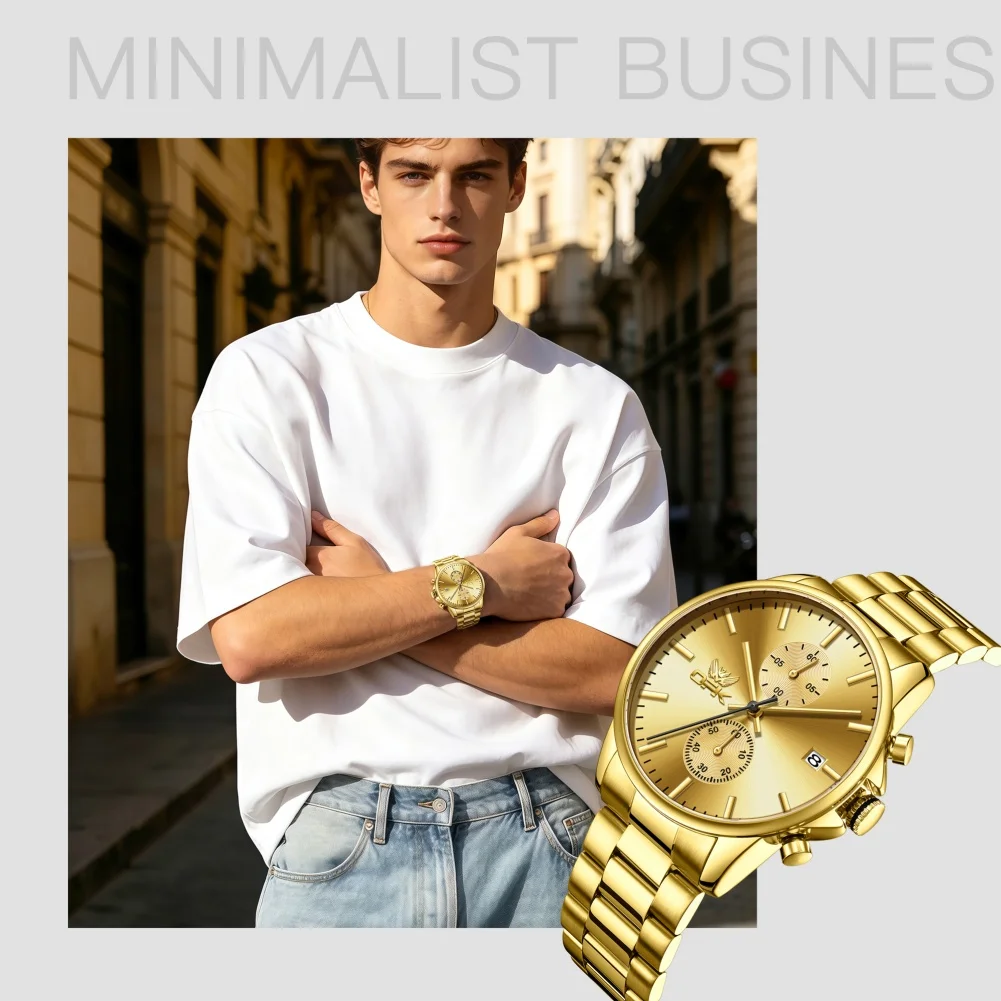 OPK 8197 Business Original Quartz Watch Classic Round Dial Premium Steel Strap 30m Waterproof Calendar Window Display Watch