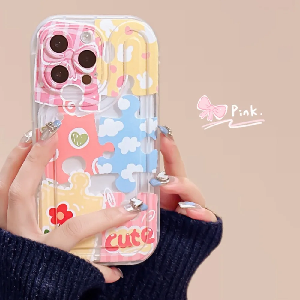 

Милый цветной чехол-головоломка для телефона для IPhone 15Promax 14Plus 13Pro с бантом и цветком, роскошный защитный чехол с защитой от падения