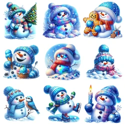 15cm Kid Christmas Blue Snowman  Iron On Heat Transfer Sticker For Clothes Pinted Vinyl Thermal Appliques Washable T-Shirt Decal
