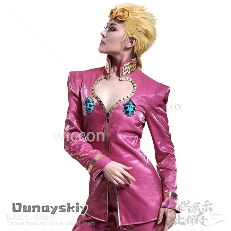 JO Cosplay Anime Golden Wind Costume Giorno Giovanna Sexy Bra Underwear Pink Uniform Top Pants Wigs Props Halloween Customized