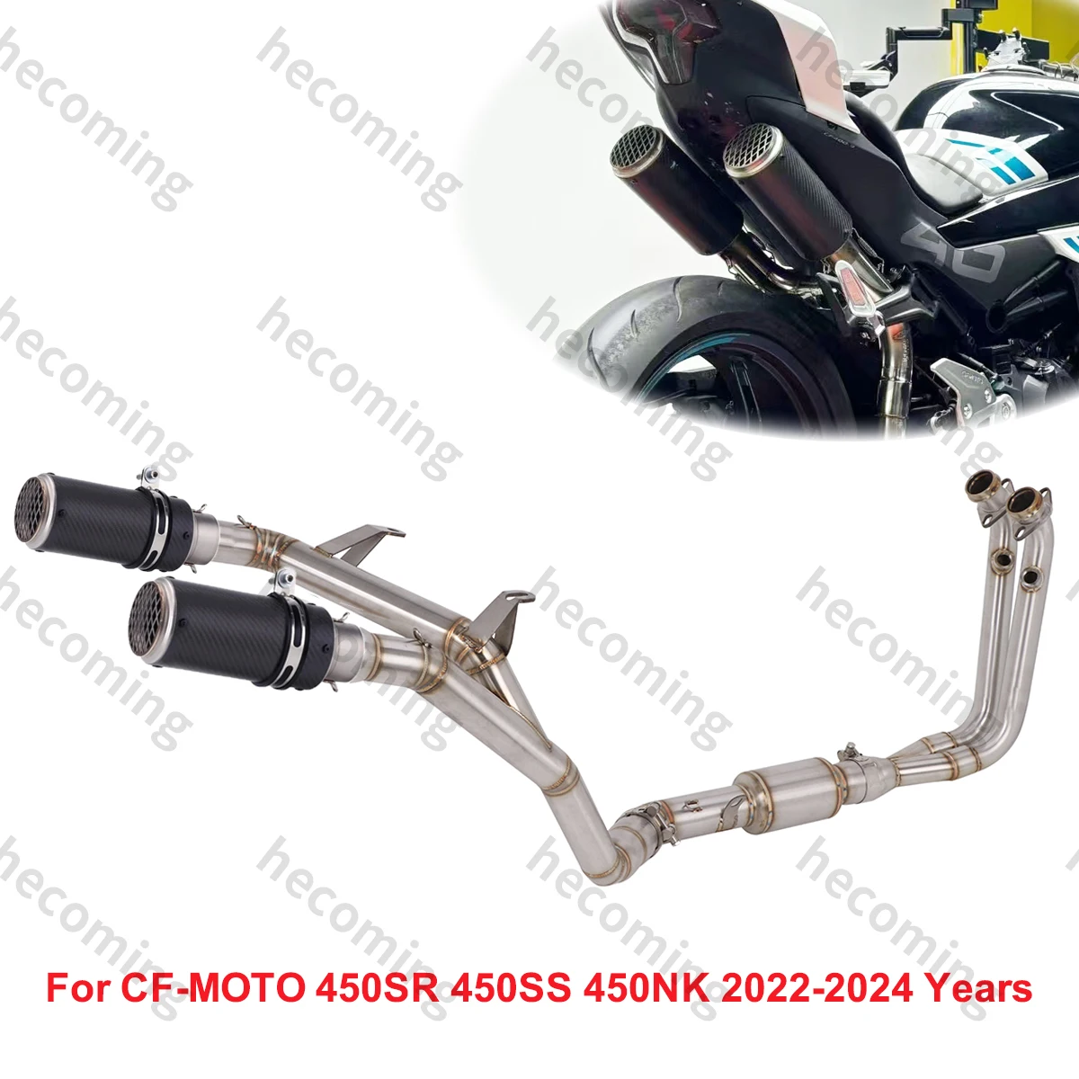 Slip On Dual Muffler Pipe For CFMOTO 450SR 450SS 450NK 2022-2024 Motorcycle Exhaust Escape Modify Front Link Pipe