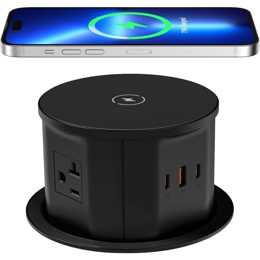 20 Amp Pop Up Countertop Outlet with 15W Wireless Charger,Max 65W Power Delivery,4.75