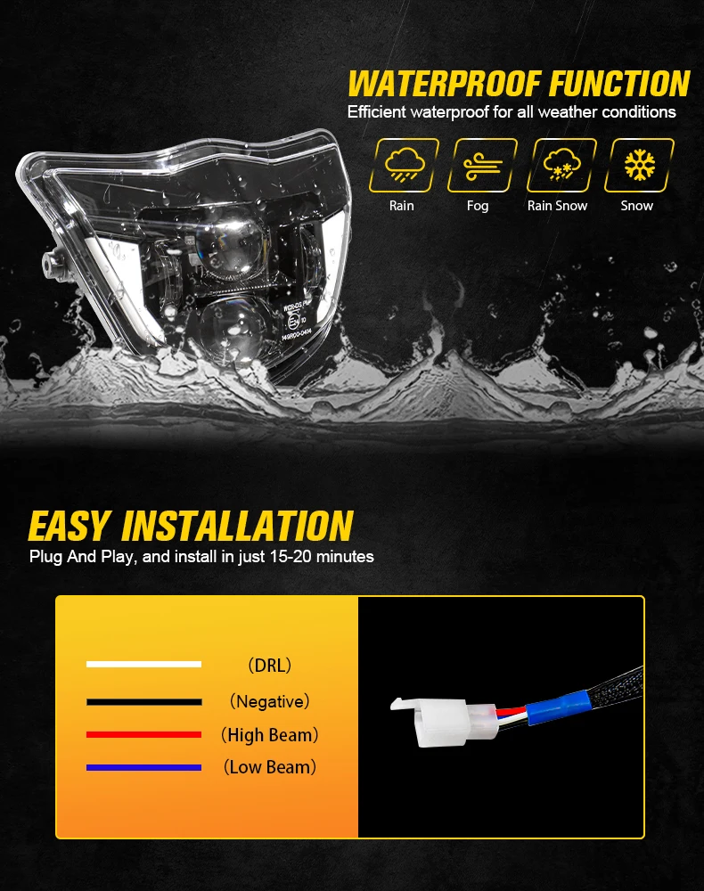 Motocross E24 EMark LED Headlight Headlamp Assembly For YAMAHA WR450F WR250F WR 250F 450F WR250 WR450 HI/LO DRL Light Fairing - Image 4