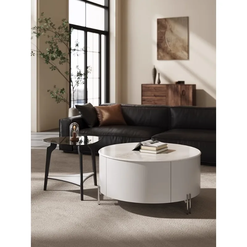 

Italian light luxury round rock slab coffee table living room household small apartment high-end designer modern simple