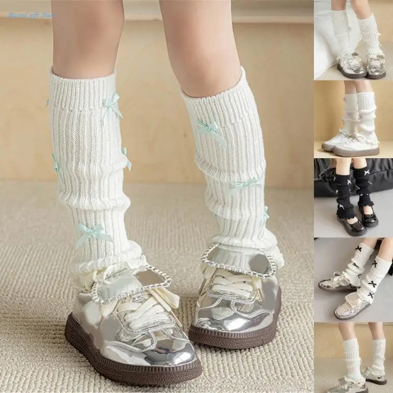 Bowtie Knees High Socks Comfortable & Trend Tube Socks for Little Girls Aged 3-8