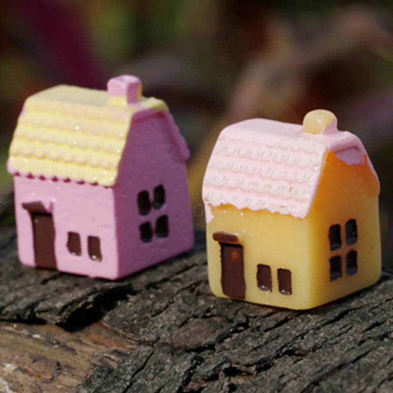 2PCS Miniature Figurine Decorative Seaside House Fairy Garden Animal Statue Home Desktop Gift Moss Ornament Resin Craft