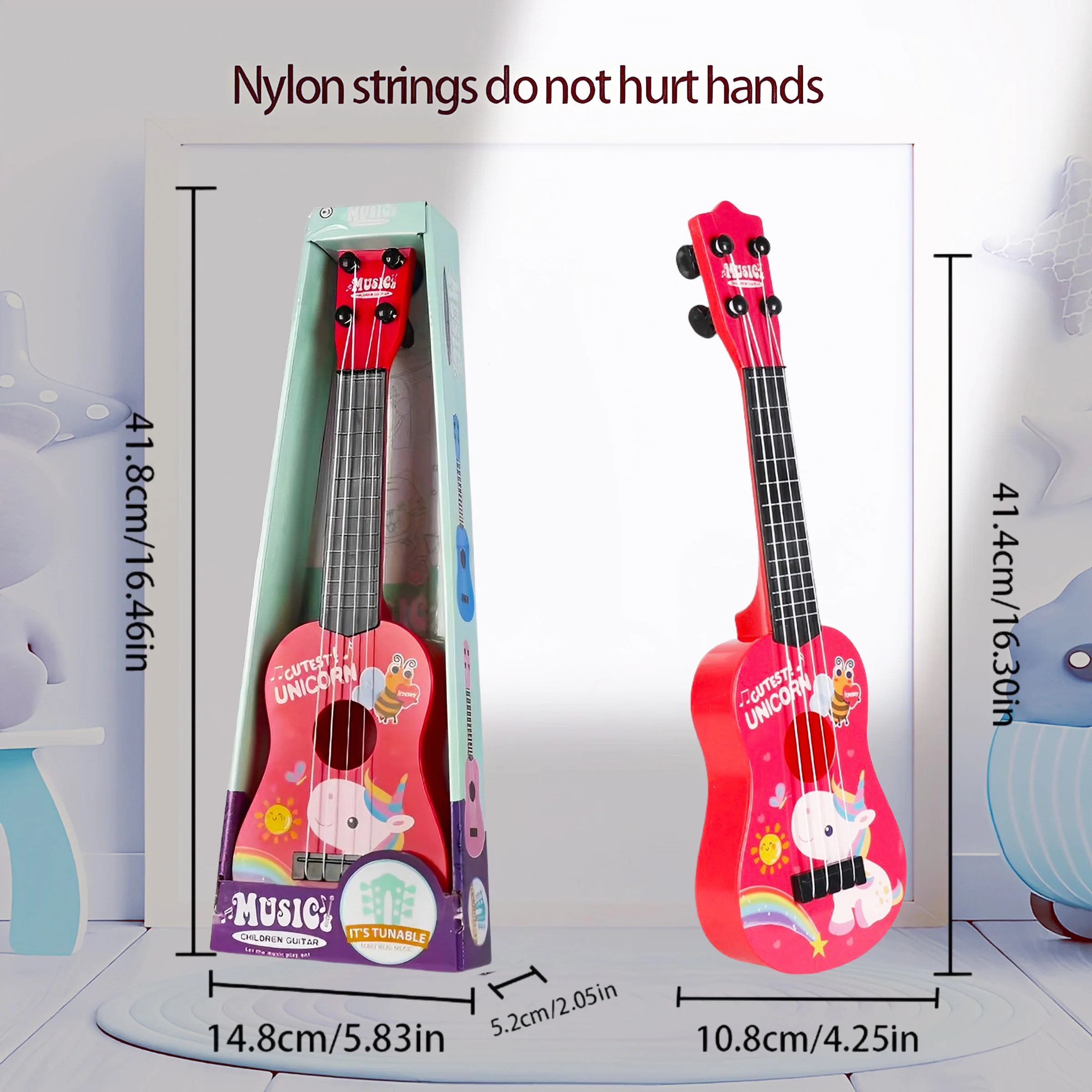 لعبة جيتار القيثارة الممتعة للأطفال، ضبط لطيف مكون من 4 أوتار، لعبة تعليمية مضيئة قابلة للعب، مناسبة لهدايا أعياد الميلاد والعطلات للأولاد والبنات