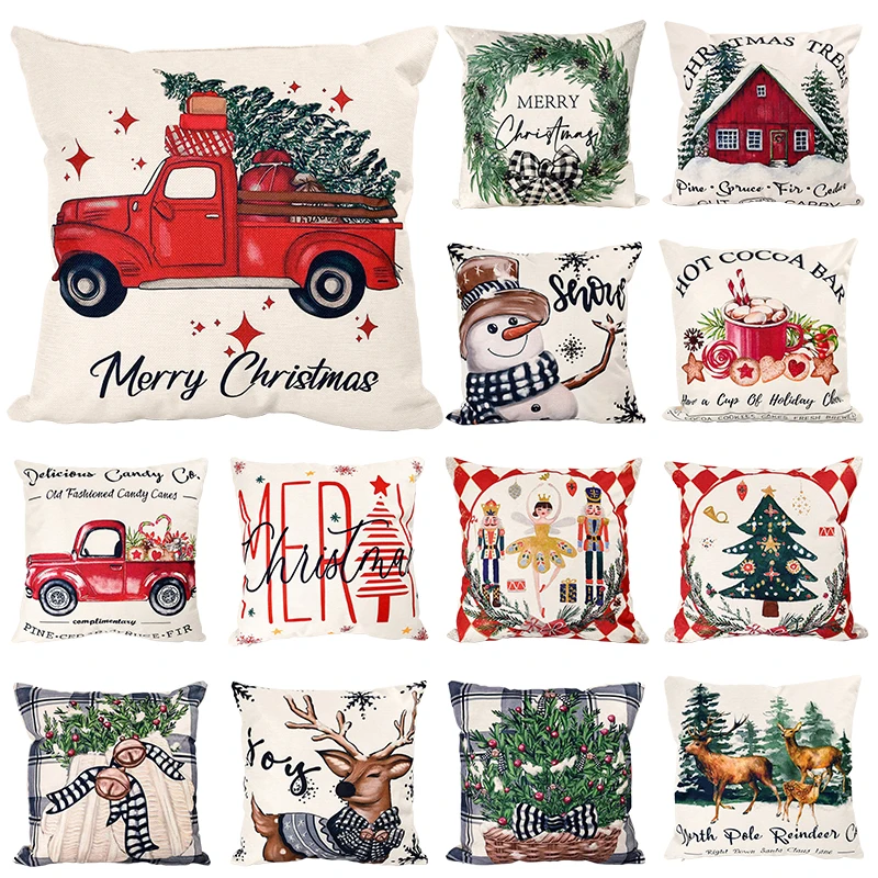 

45*45cm Christmas Decoration Cushion Cover Cartoon Elk Santa Cushion Cover Christmas Linen Pillow Case Xmas New Year 2025 Gifts