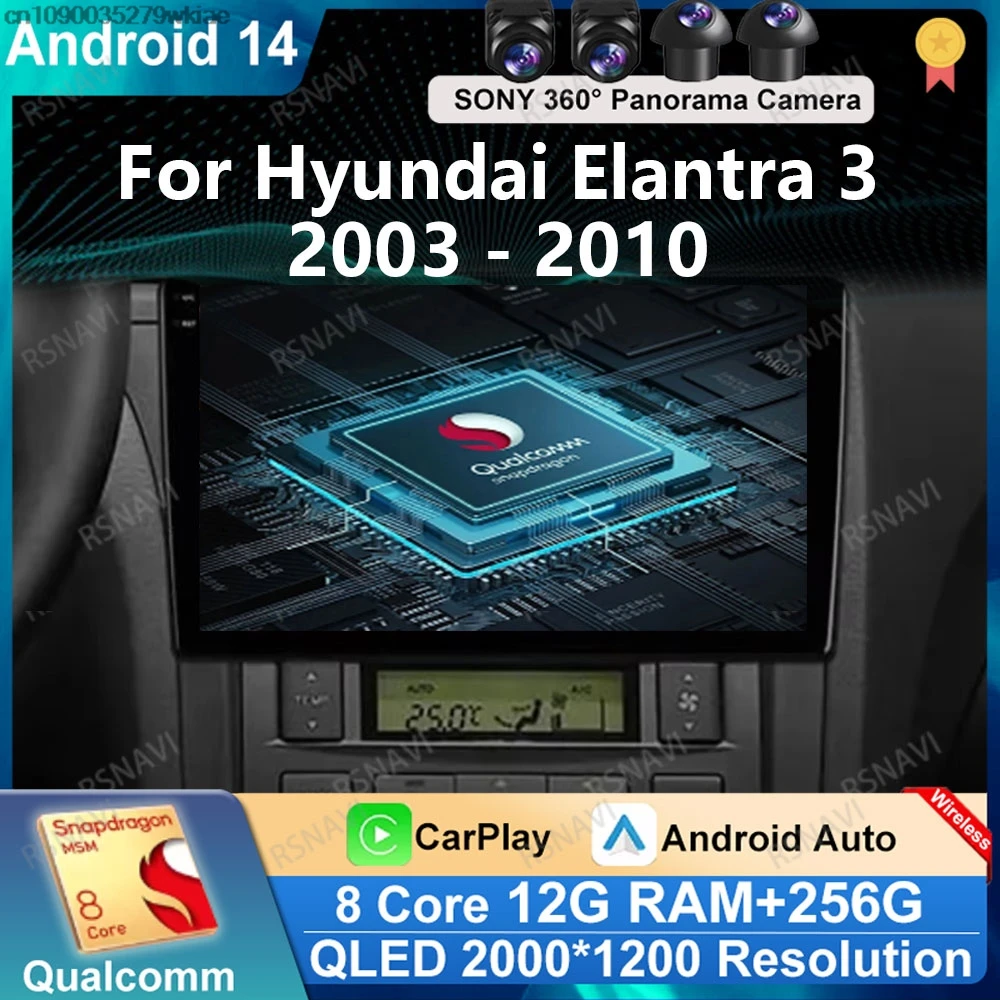 

Andoird 14 Car Radio For Hyundai Elantra 3 2003 - 2010 Wireless Carplay Auto Multimedia Head Unit Stereo BT 4G LTE Viedo Player