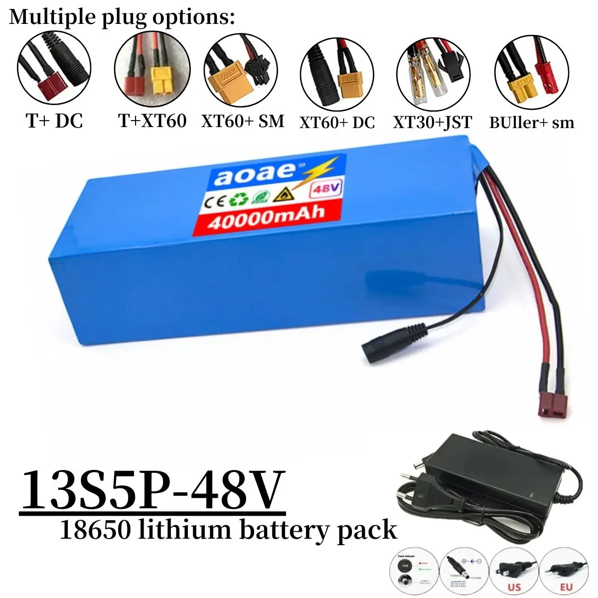 

13S5P 48V 40000mAh Ebike Battery Customizable High Power 18650 Lithium-ion Battery Pack for Electric Tricycles Electric Bicycles