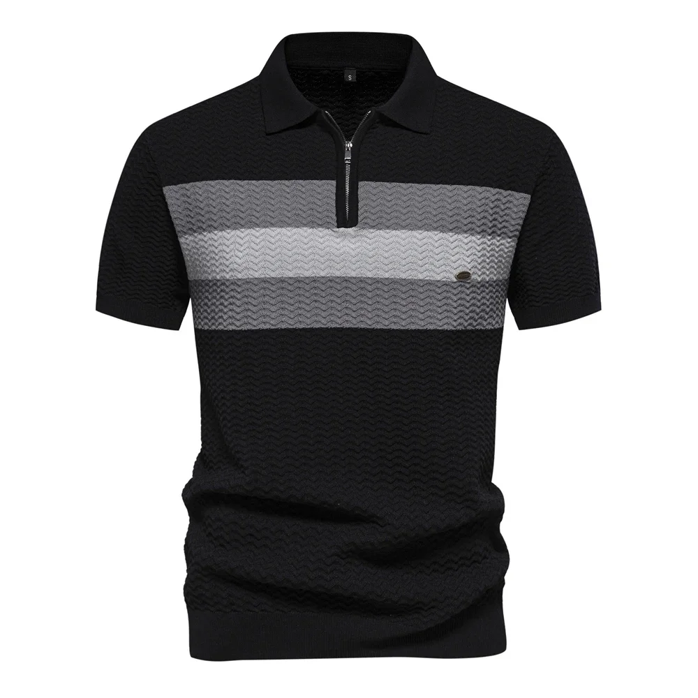 2024 New Summer Textured Ribbed Knit Polo Shirt for Men Short Sleeve Breathable and Cool Mens Polo Shirts