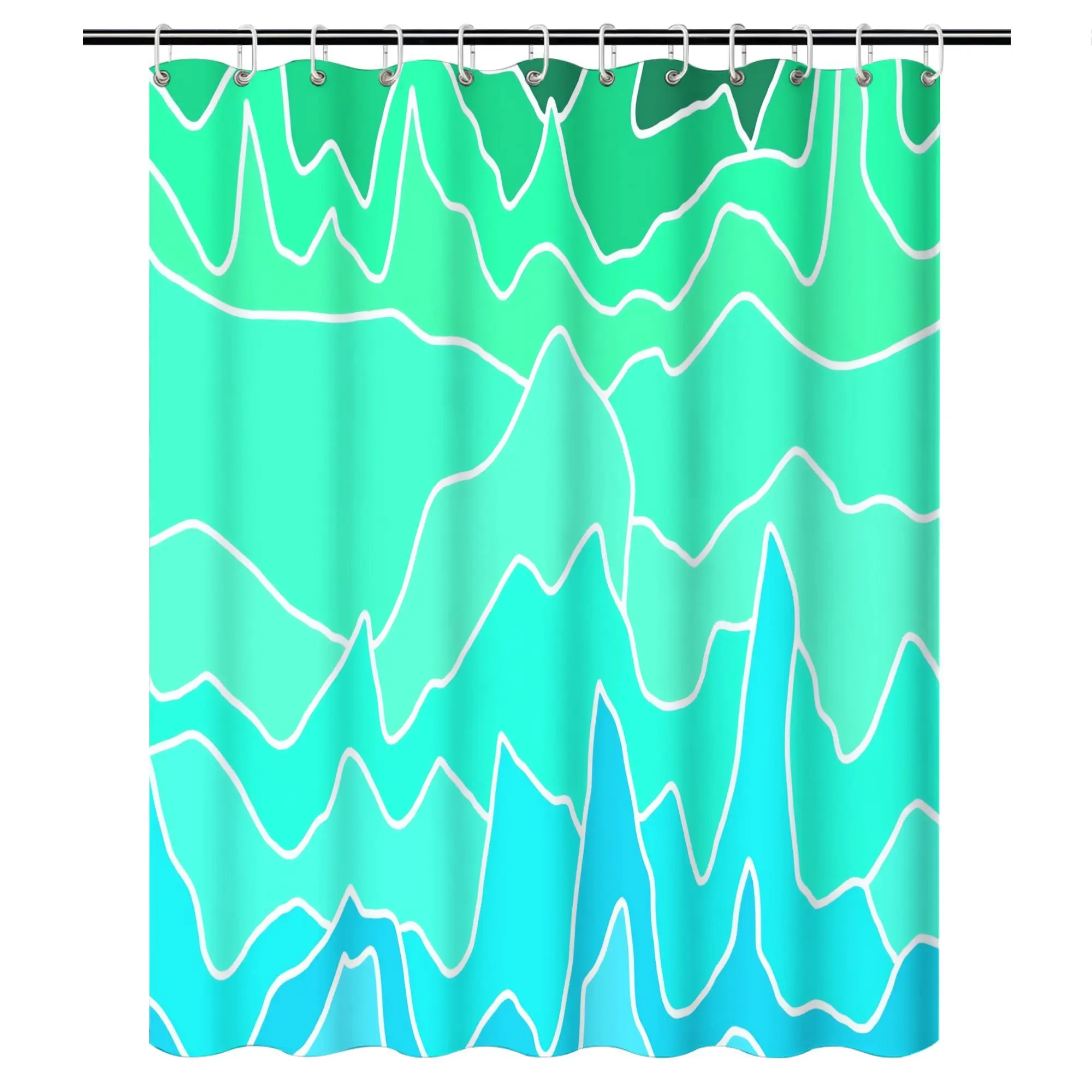 Bohemian Abstract Wave Pattern Shower Curtain Waterproof Aqua Green Bathroom Decor Modern Coastal Liner for House
