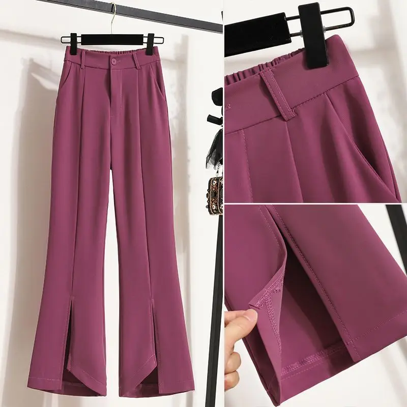 Spring Autumn Women's Clothing Solid Color High Waisted Pockets Button Cargo Boot Cut Cropped Office Lady PAll-match Ants