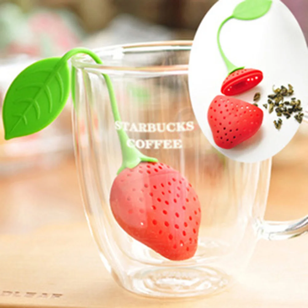

5pcs Strawberry Silicone Tea Filter Reusable Portable Loose Leaf Strainer For Cup Pot Infuser Potted Bag Food Grade Bpa Free