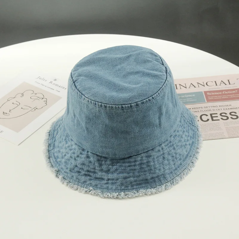 VISROVER 4 colorways Summer Jeans Bucket Cap For Women Four Section Spring Fish Hat Fringer Edge Outdoor Sport  Hat Wholesales