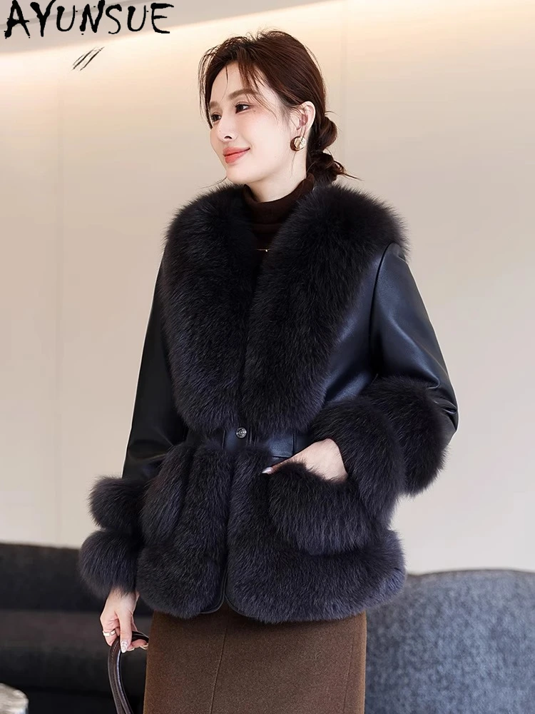 AYUNSUE Fox Fur Coat Women Winter Clothes Genuine Sheepskin Coats for Man Warm Down Jacket New in Outerwears Jaqueta Feminina