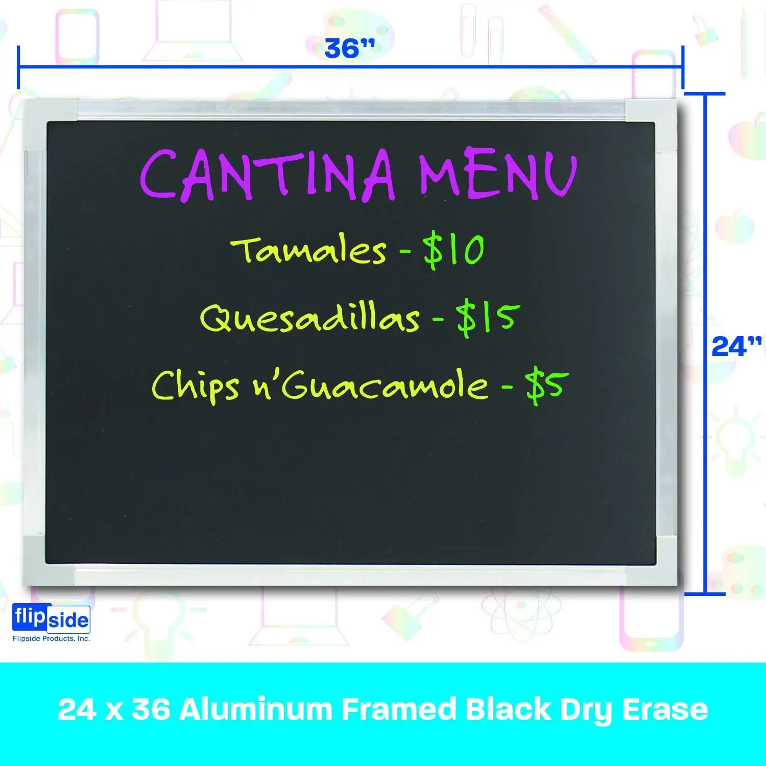 لوح مسح جاف أسود بإطار كبير من الألومنيوم مقاس 24 × 36 بوصة للتركيب على الحائط والمكتب وديكور المنزل #3