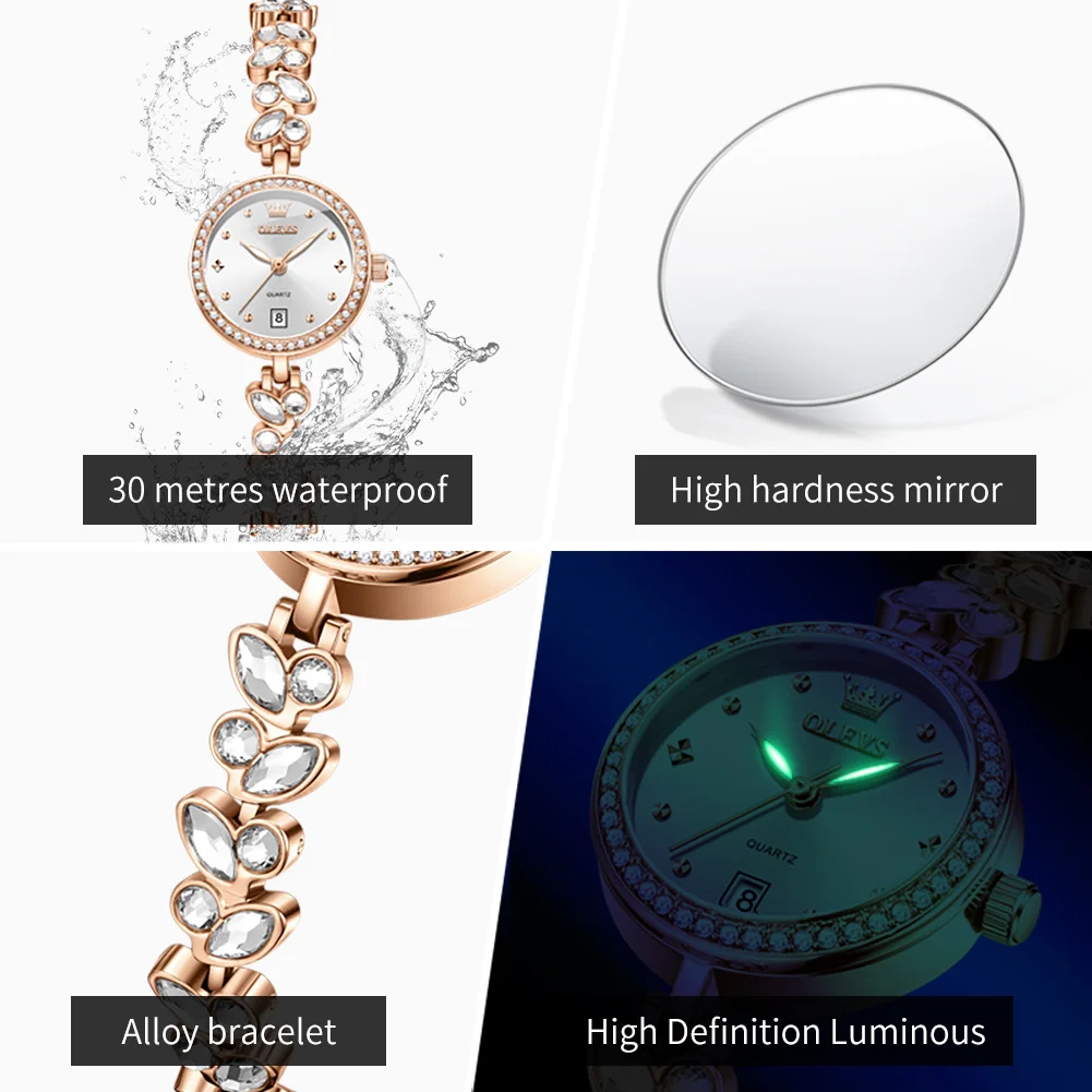 OLEVS 5679 レディース腕時計 フルダイヤモンド 高級腕時計 ステンレススチール 防水 クォーツ レディース腕時計