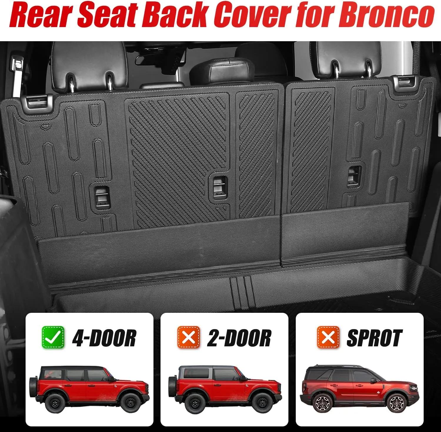 Rear Seat Back Cover Backrest Protector for 4 Door Ford Bronco Split Dog Seat Liner Cargo Mats with  Interior Accessories