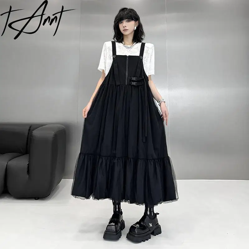 

Tannt Women Dress Patchwork Sleeveless Black Mesh Dresses For Women Fashion Casual Summer Long Mesh Dresses 2025 New