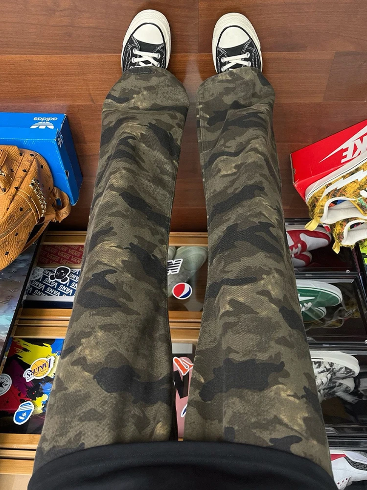

American Style Camouflage Jeans Men's Autumn Winter Elastic Straight Leg Denim Pants Cool And Handsome Workwear Knife Long Pants