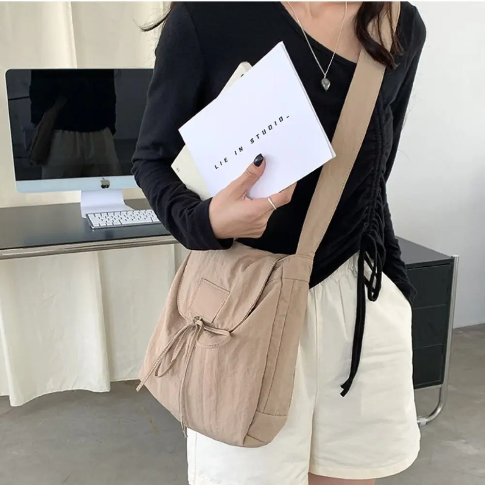 Korean Style Flap Nylon Bow Crossbody Bag Messenger Bag Niche Design Light Soft Nylon Bag Tote Bag Zipper Shoulder Bag Girls - Image 3