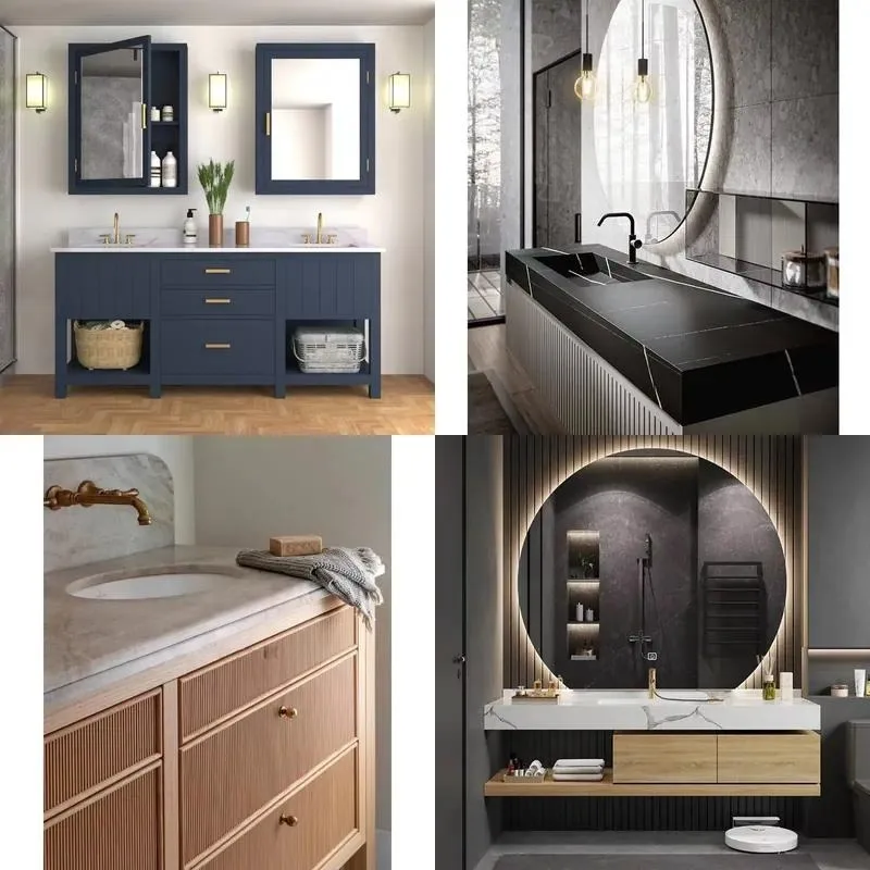Modern Custom Blue Floor Standing Plywood Bathroom Double Vanity Cabinet