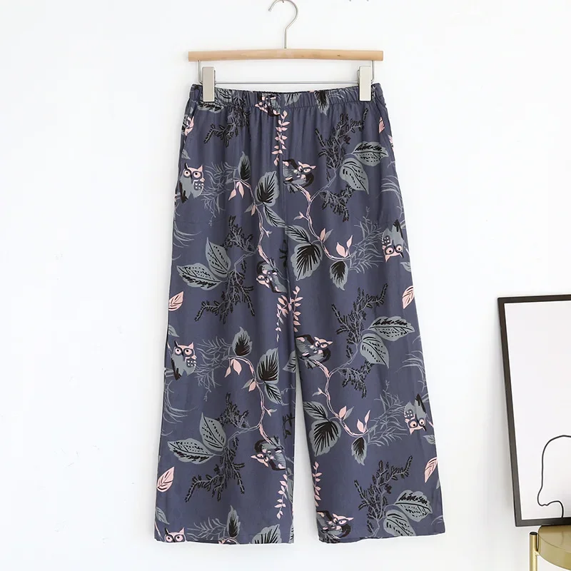 Summer new women\'s 100% viscose pajama pants cropped pants thin loose wide leg pants home pants pajama plus size cute shorts