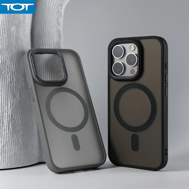 حافظة لهاتف آيفون 16 16pro max 15 13 14 Pro 11 12 شحن لاسلكي عدسة معدنية غطاء صلب ممتص للصدمات