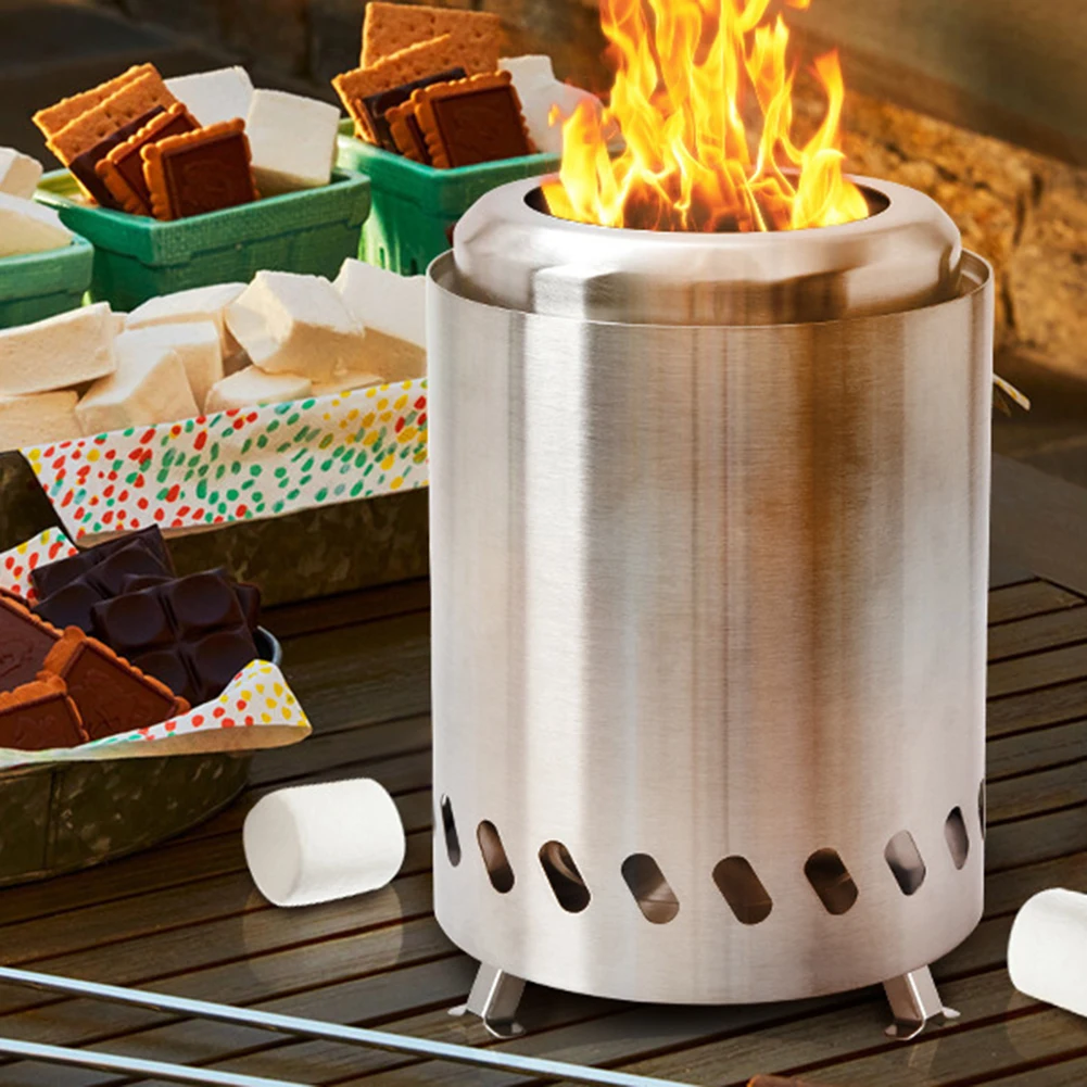 เตาผิงตั้งโต๊ะไร้ควัน สเตนเลสสตีล สำหรับใช้ในร่มและกลางแจ้ง เตาผิงแบบพกพาขนาดเล็ก เหมาะสำหรับลานบ้านและตั้งแคมป์