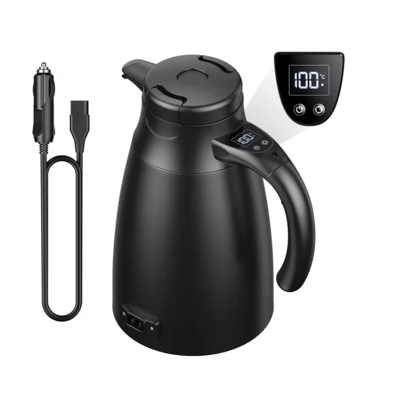 12V/24V Car Electric Kettle 120W/240W Dual Power Stainless Steel Cup Black PP Shell Auto Shut Off for Truck RV Travel​​