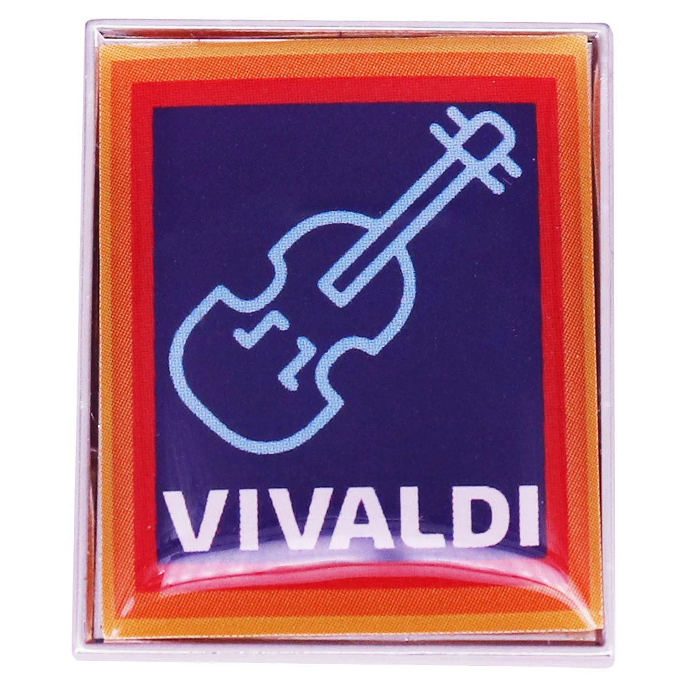 Vivaldi insignia de violín, broche con logotipo clásico, decoración de mochila para ropa