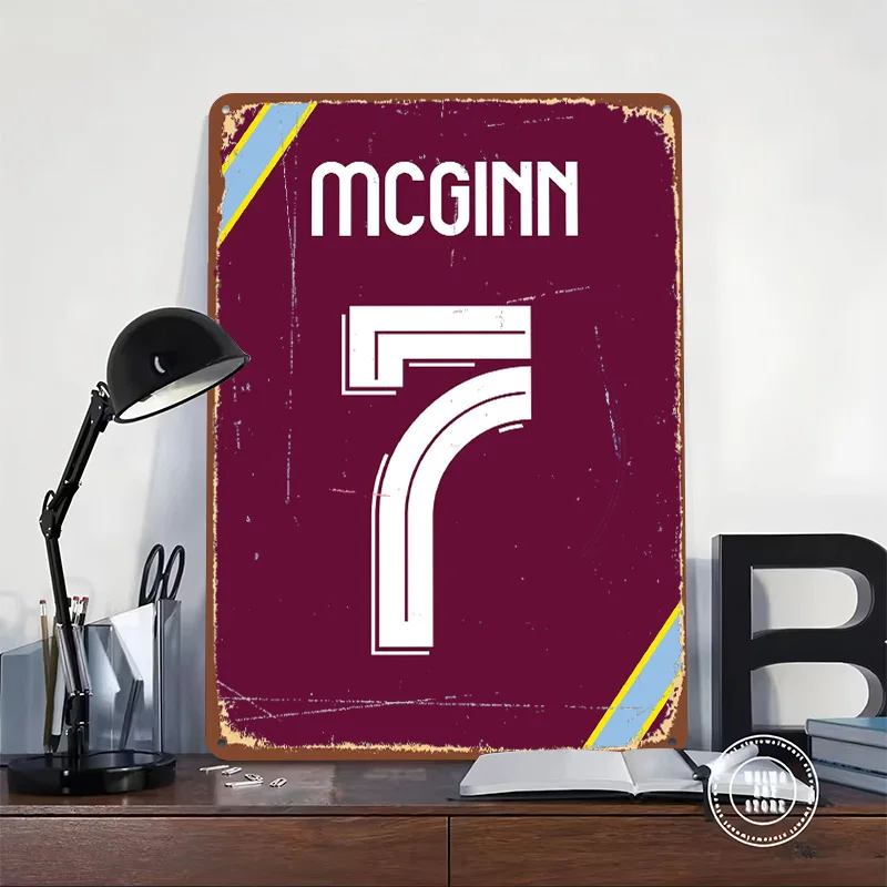 John McGinn Number 7 Aston Villa Tinplate Poster Customized Wall Art Vintage Metal Signs Retro Tin Plaque for Decoration Bedroom