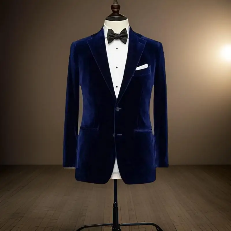 American Style Suit Jacket for Men 2024 Notched Lapel Slim Fit Male Blazer 1 Piece Velvet Smoking Jacket Ready to Ship