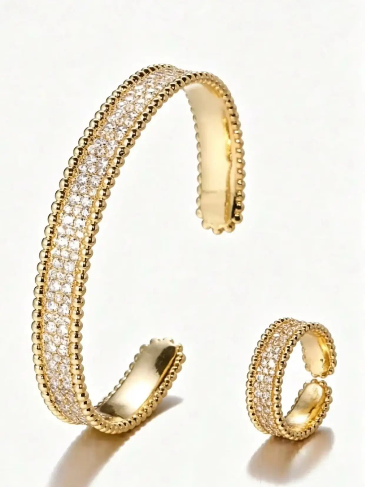 2pc Zircon-Studded Personalized Bracelet & Ring Set