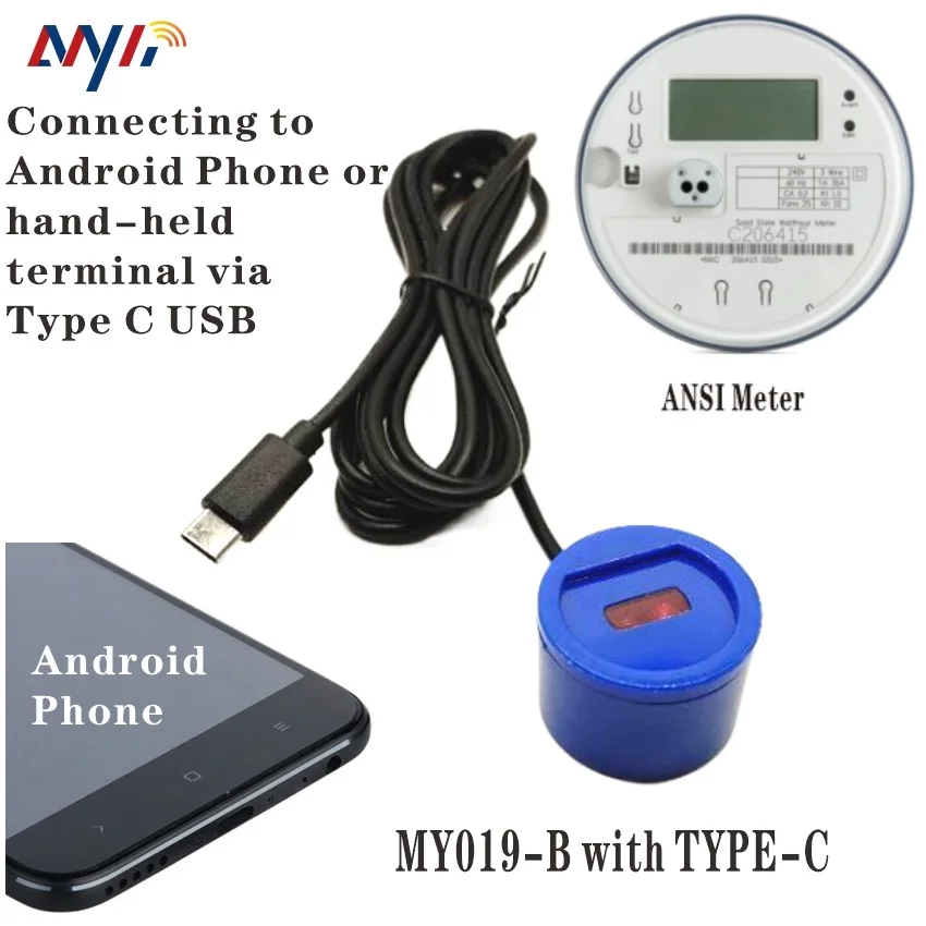 ANDROID TYPE C USB  CP2102 IR OPTICAL PROBE ANSI TYPE 2 C12.18 ANSI METER AS 1284.10.2 KWH METER READOUT