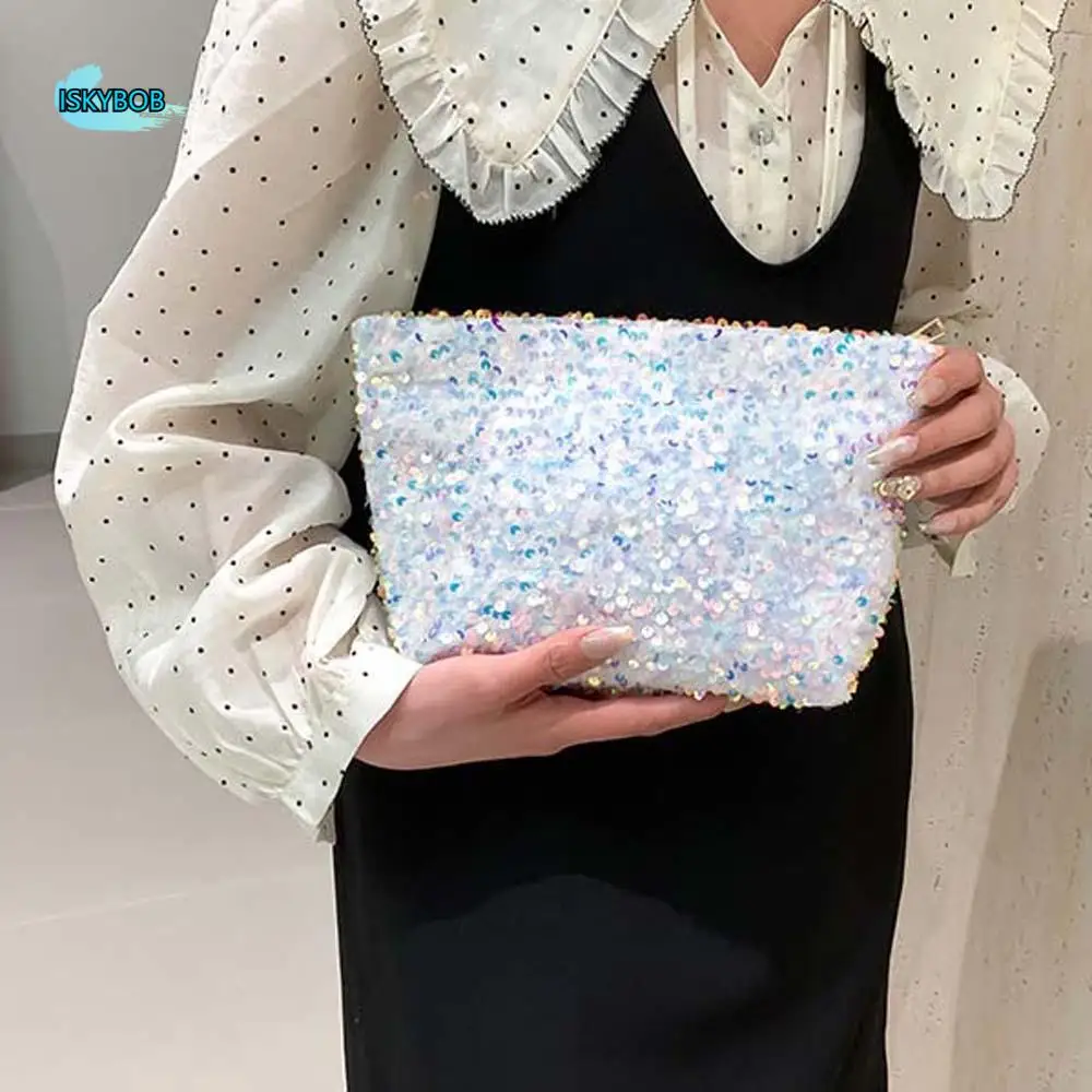 

Storage Bag PU Leather Sequins Clutch Pouch Y2K Sweet Large Capacity Banquet Bag Colorful Elegant Women Shiny Handbag Party
