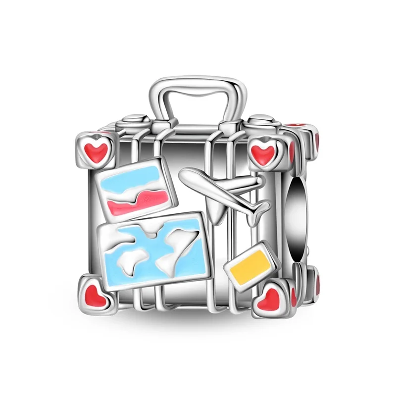 

925 Sterling Silver Fun Luggage Charms Bead Dangle Fit Original Bracelet DIY Women Birthday Jewelry Gift