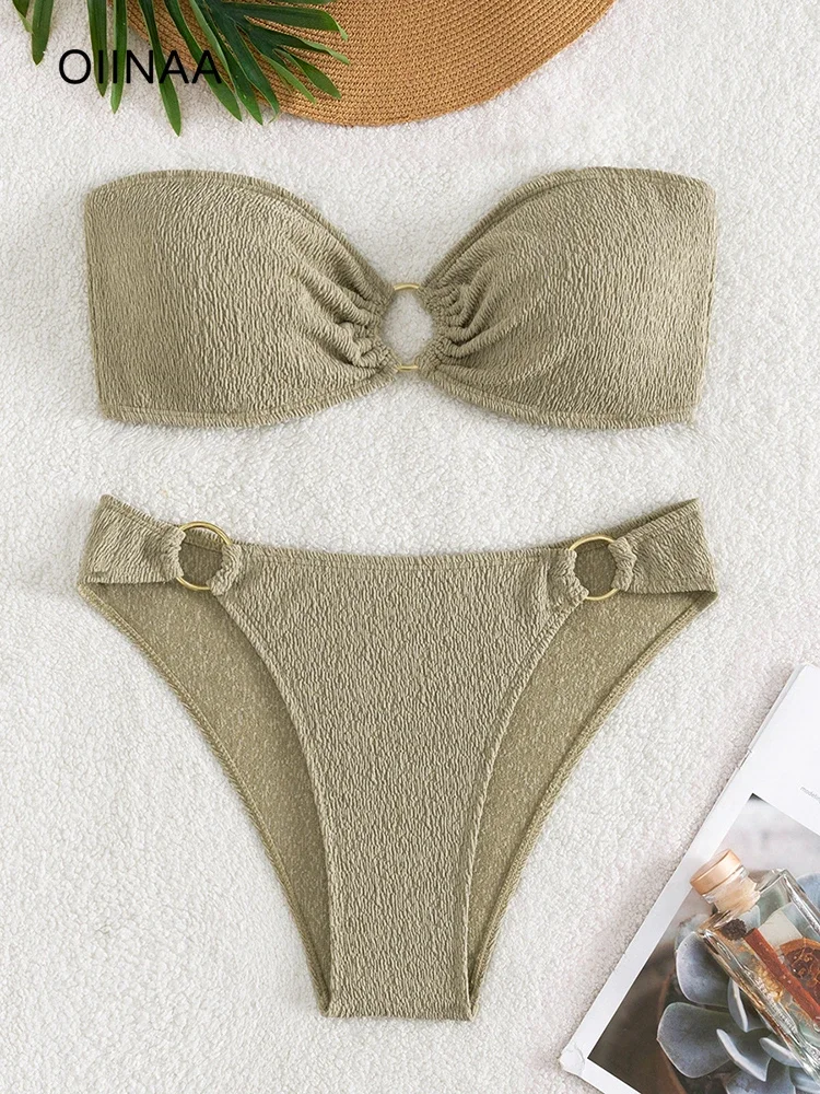 

OIINAA Bathing Suit Women Sexy Strapless Solid Bikini Set Hollow Out Beachwear Swimsuit 2024 Summer Female Swimwear New Biquinis