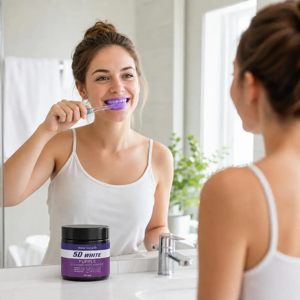 50g 5D White Purple Cleaning Teeth Powder Brighten Teeth Deep Cleaning Mouthguard Professional Brand Purple Tooth Healthy Powder