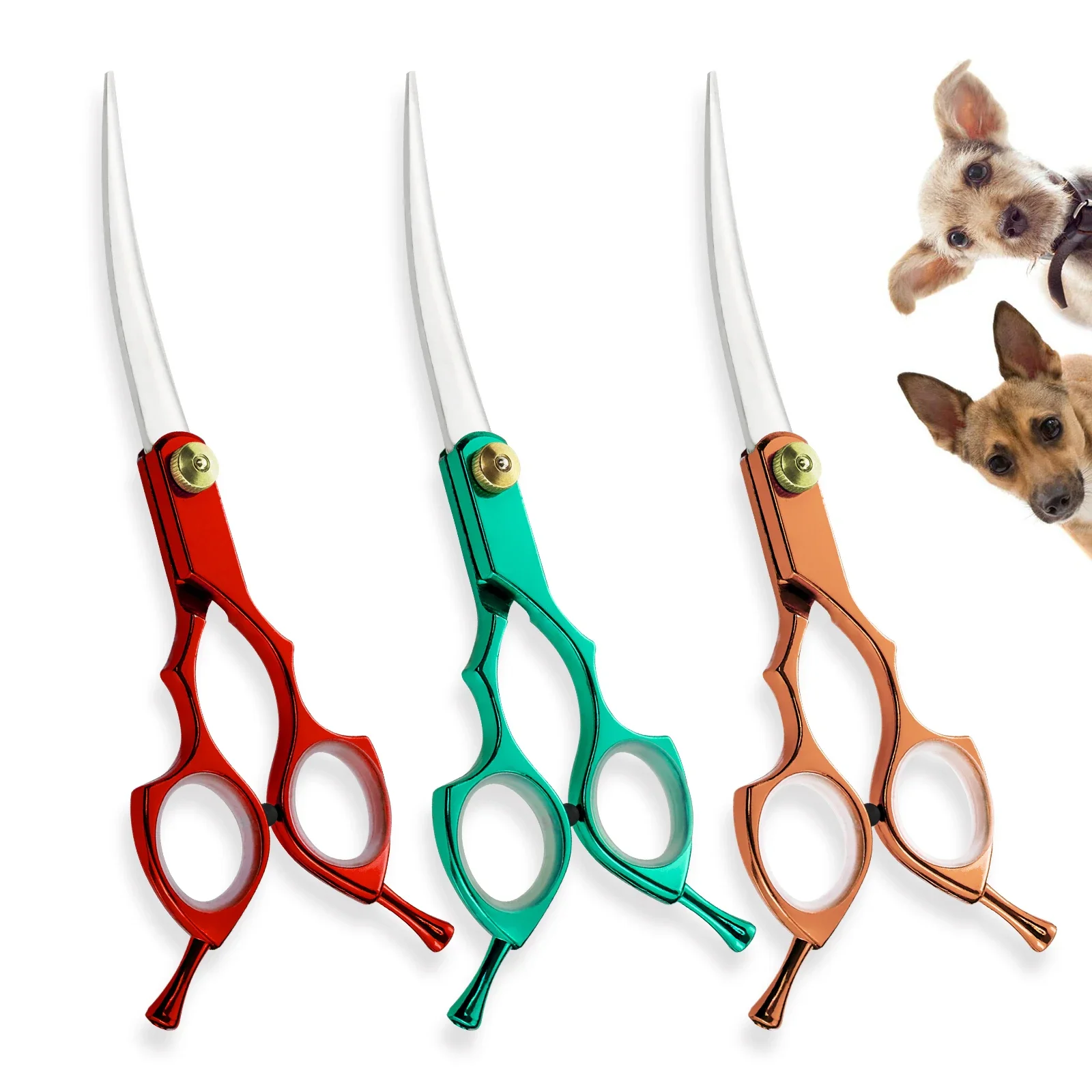 6.0 inch red Japanese 440c electroplated curved scissors pet grooming veterinary scissors