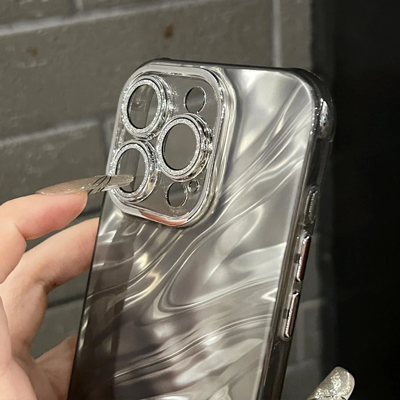 Fashion with Glitter Powder Lens Film Case for iPhone 16 15 14 13 12 11 Pro Max Plus Fall Prevention Anti-Fingerprints Cover